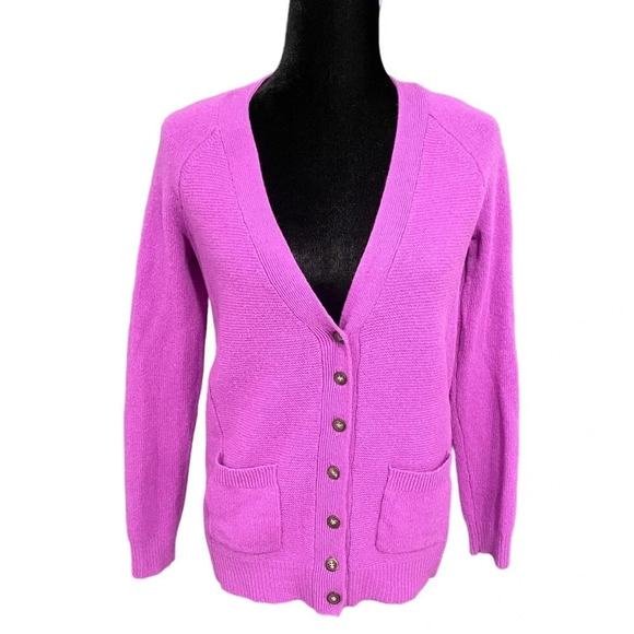 Madewell Wallace Merino Wool Purple Button Down Cardigan Sweater Elbow Patches S - Picture 1 of 11